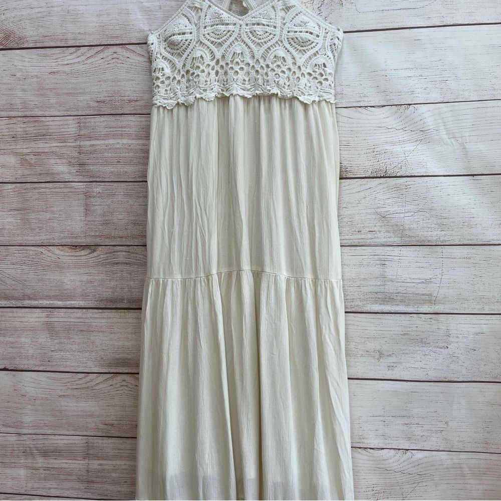 AMERICAN EAGLE CROCHET LACE BOHO COTTAGECORE MAXI DRESS IN CREAM - Picture 11 of 12